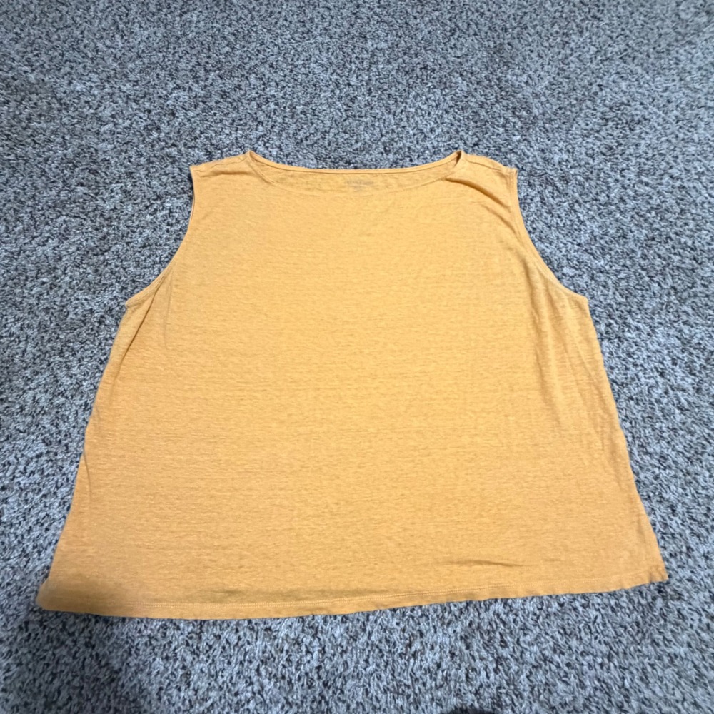 Eileen Fisher Womens Marigold Yellow 100% Organic Linen Sleeveless Top Large